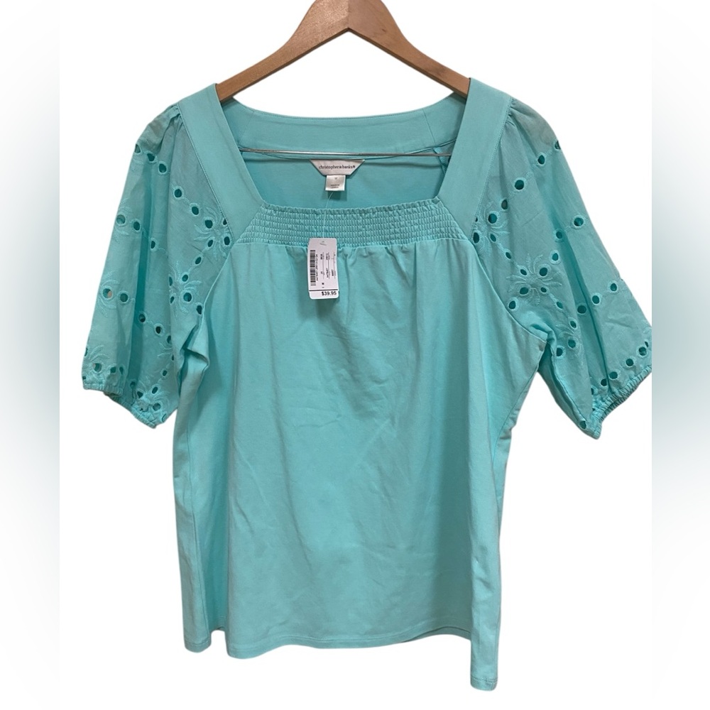 Christopher Banks Size Medium Women’s 1/2 Sleeve Eyelet Tee shirt NWT